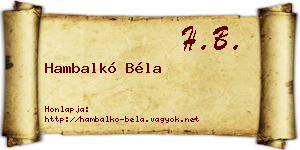 Hambalkó Béla névjegykártya